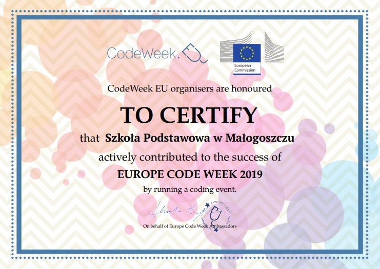 Certyfikat za udział w Tygodniu Kodowania 2019