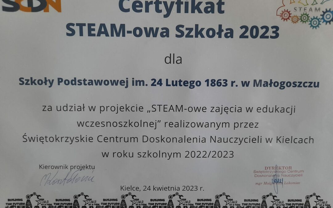 CERTYFIKAT STEAM-owa Szkoła 2023.